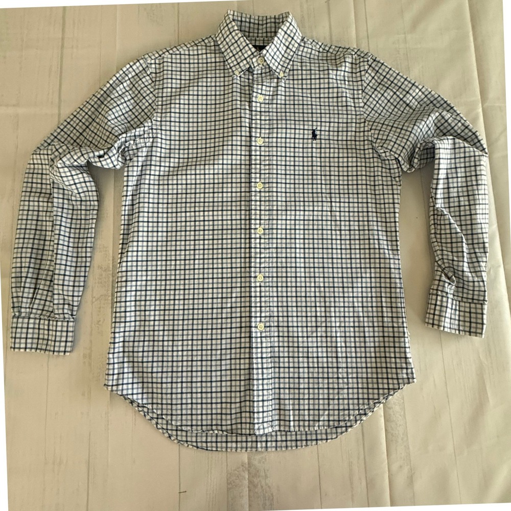 Polo Ralph Lauren Mens Small Blue White Check Cotton Button Down Shirt RN 41381